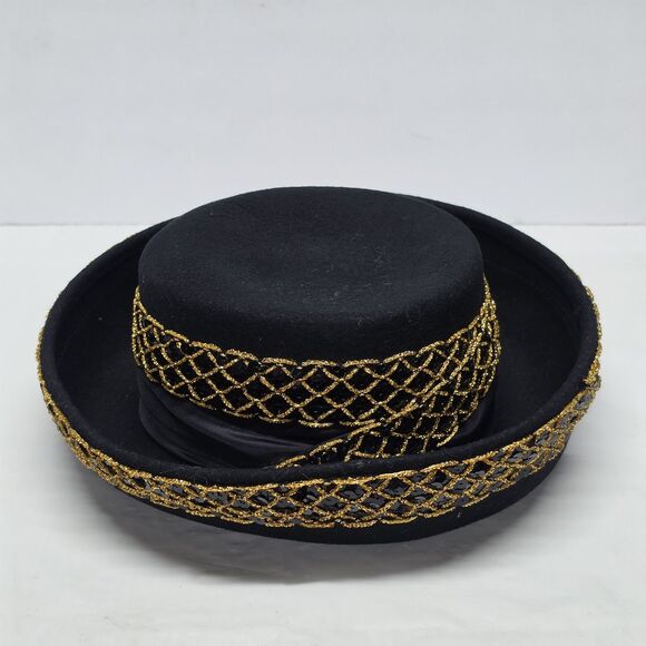 Vintage Doeskin Bollman Bolero Hat Black Wool Felt Sequins And Gold Accent USA main image 9